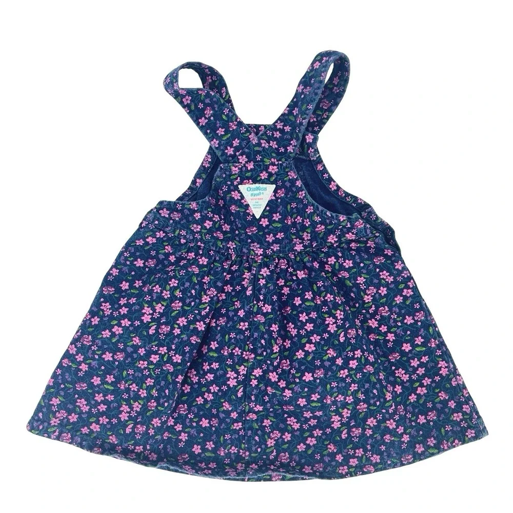 Vintage OshKosh B'gosh Blue Floral Denim Girls Overall Dress SZ 3T Made In USA